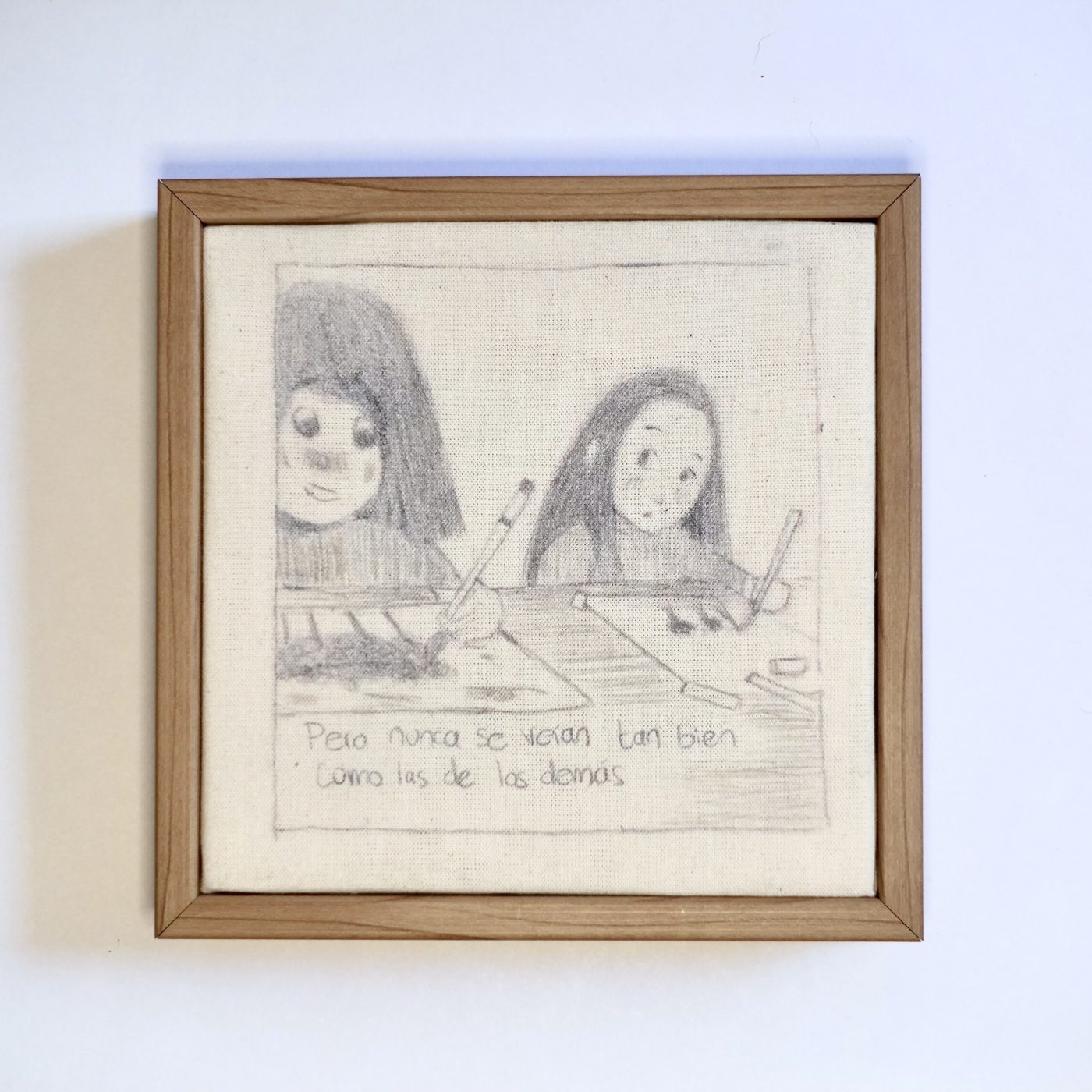 Colectivo Zakar, 01. Comparación (3), 2026. Tinta, grafito y bordado a mano sobre tela, 15 × 15 cm