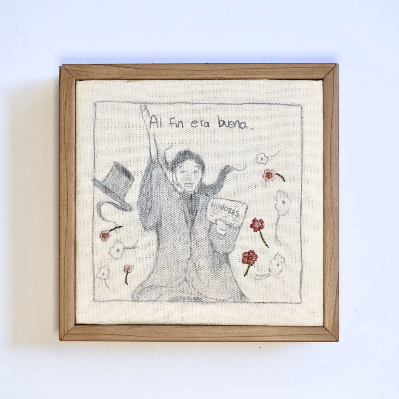 Colectivo Zakar, 01. Comparación (10), 2026. Tinta, grafito y bordado a mano sobre tela, 15 × 15 cm