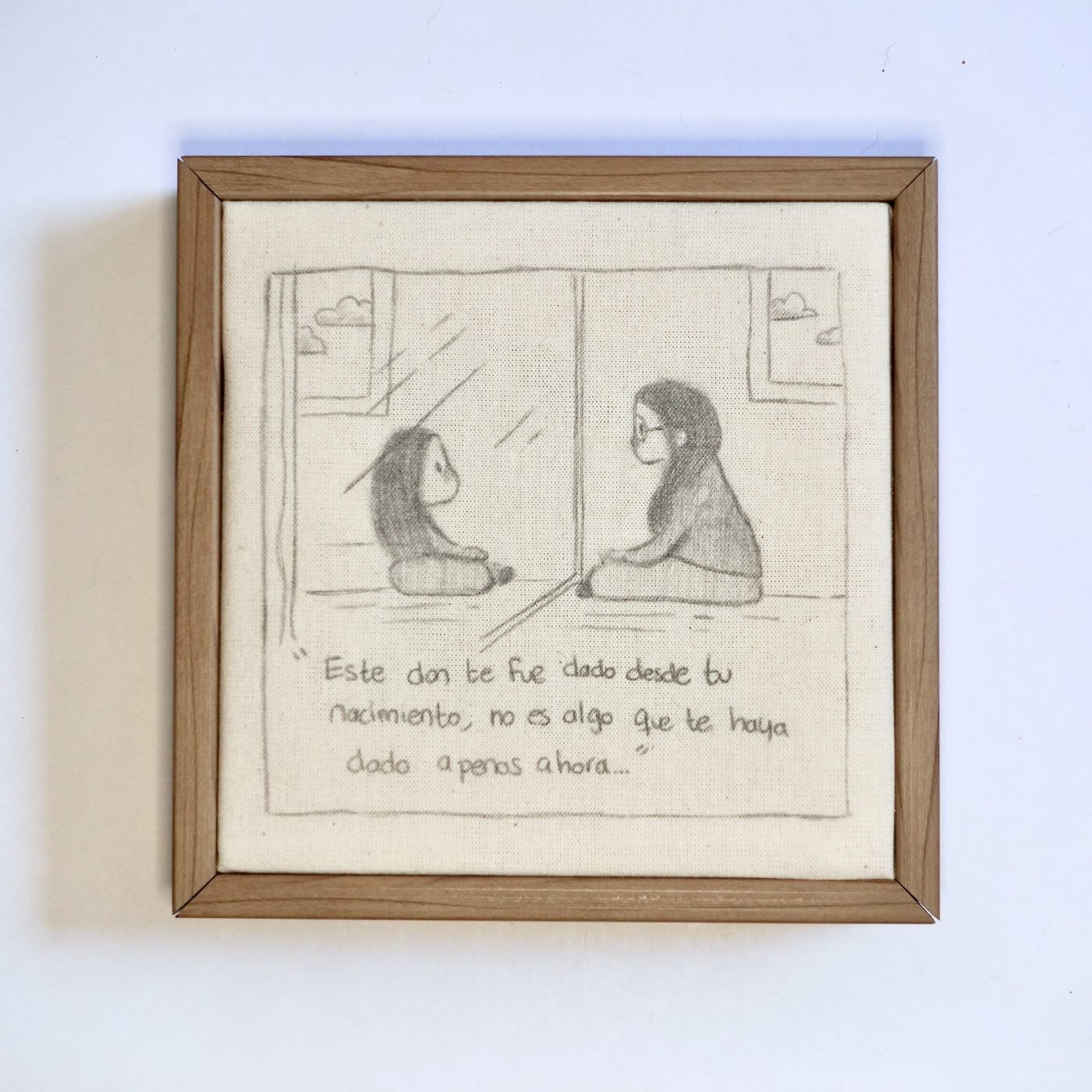 Colectivo Zakar, 01. Comparación (18), 2026. Tinta, grafito y bordado a mano sobre tela, 15 × 15 cm