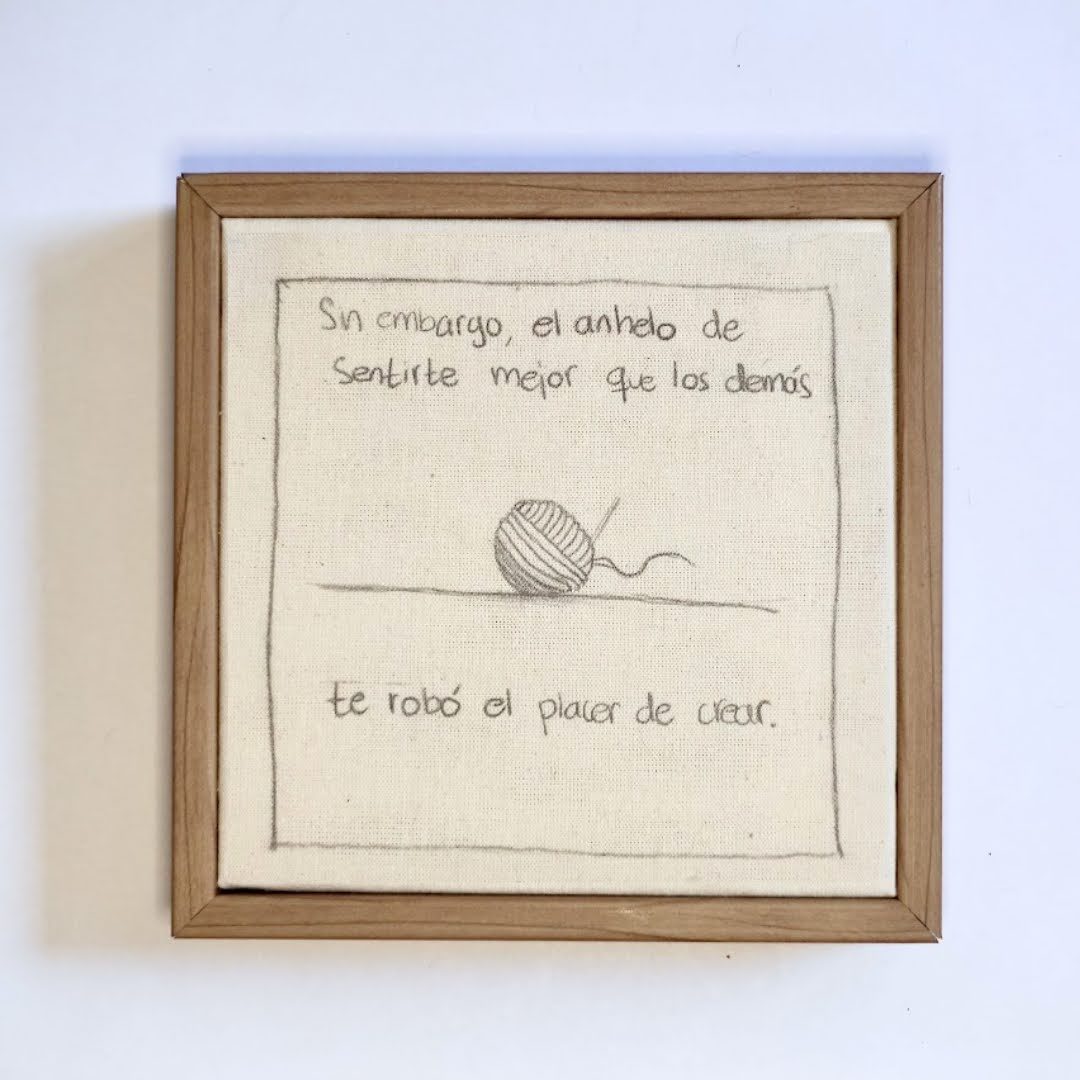 Colectivo Zakar, 01. Comparación (19), 2026. Tinta, grafito y bordado a mano sobre tela, 15 × 15 cm